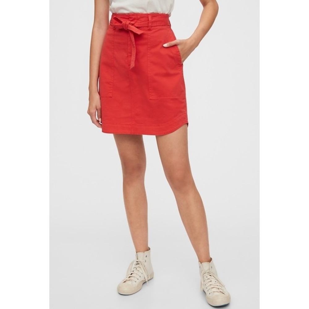 GAP Hi-Rise Utility Skirt Womens 6 Tall Red Tulip Tie Waist Casual A-Line Mini